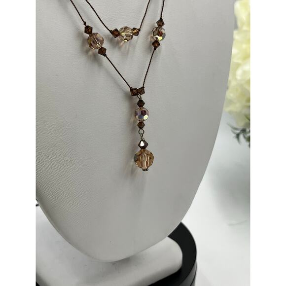 Sterling Silver Toggle Double Strand Smoky Quartz Crystal Necklace 11.83g - Picture 4 of 10